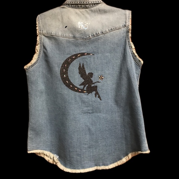 One of a Kind Fairy in the Sky with Diamonds Sleeveless Denim Shirt - Picture 2 of 6